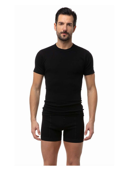 Minerva 18112 Men's Undershirts Short-sleeved Black 2Pack