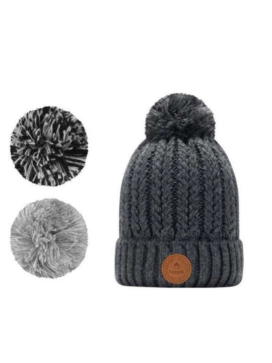 Cabaia Pom Pom Beanie Unisex Fleece Beanie in Gray color