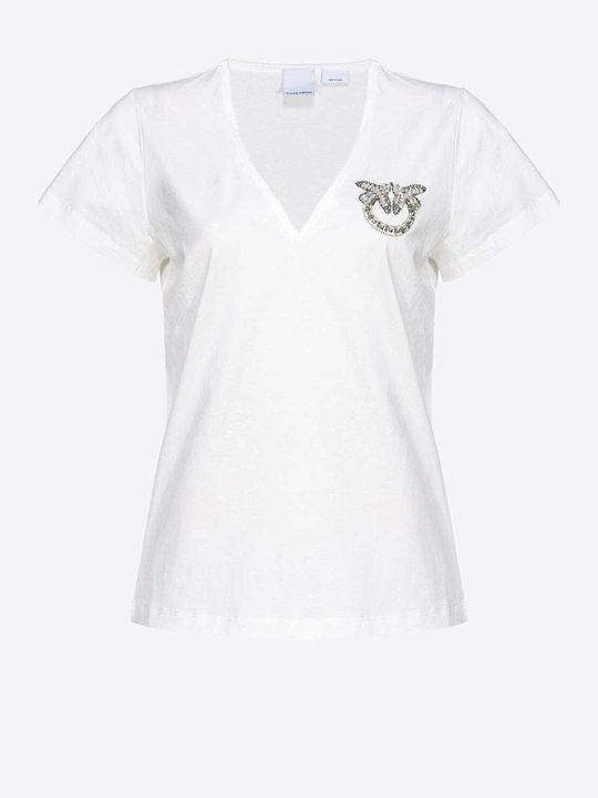 Pinko Women's T-shirt with V Neck White