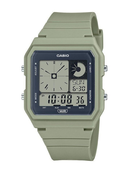 Casio Digital Herrenuhr Batterie mit Grün Kautschukarmband