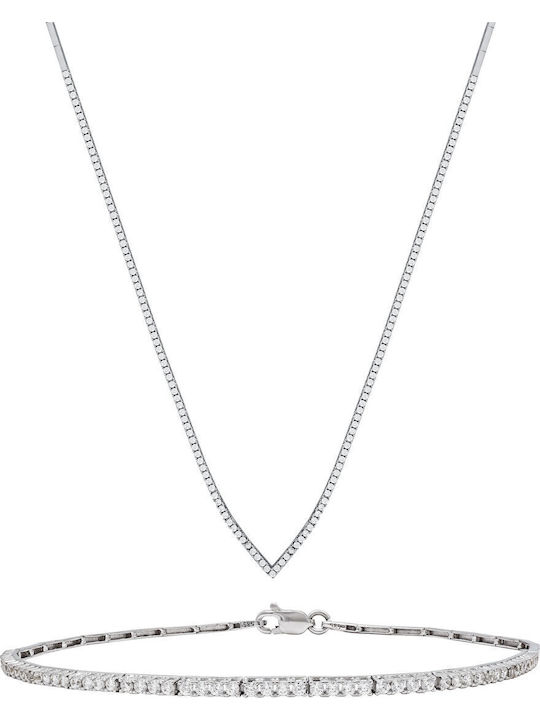Kiriakos Gofas Set with Necklace & Bracelet from White Gold 14K with Stones
