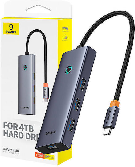 Baseus UltraJoy Hub 4 Θυρών USB 3.0 με σύνδεση USB-A Γκρι