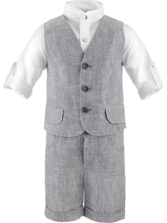 Sugar N Spice Boys Linen Baptism Suit Gray