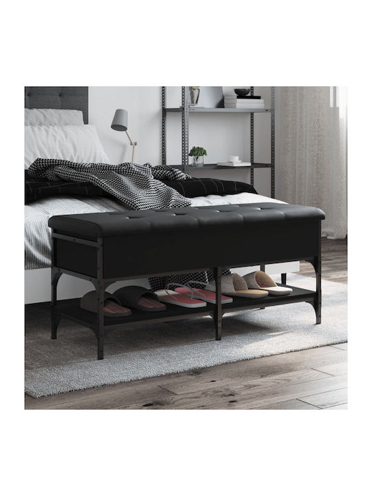 Entry Furniture with Shoe Rack & Bench Black Velvet-Black Metal 102x42x45cm