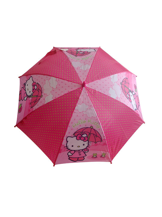 Chanos Kinder Regenschirm Gebogener Handgriff Automatisch Hello Kitty Rosa mit Durchmesser 80cm.