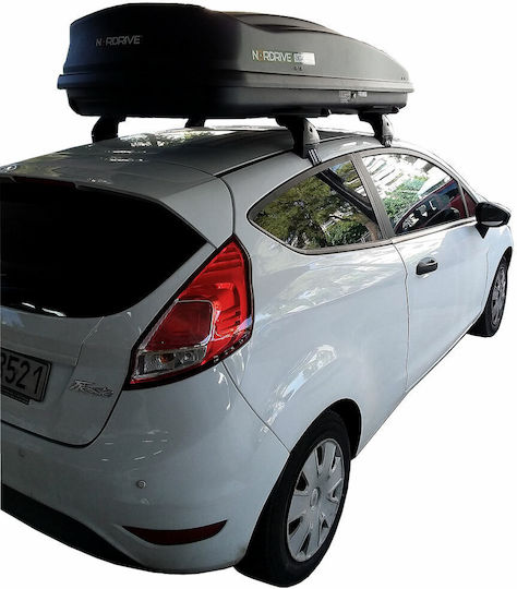 Nordrive Aluminum Car Roof Bars for Ford Fiesta 3D 2008-2017 with Nordrive Box 430lt Set with Roof Rack Legs Silver