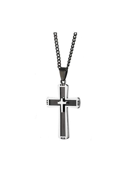 Art Black Men's Cross from Steel with Chain