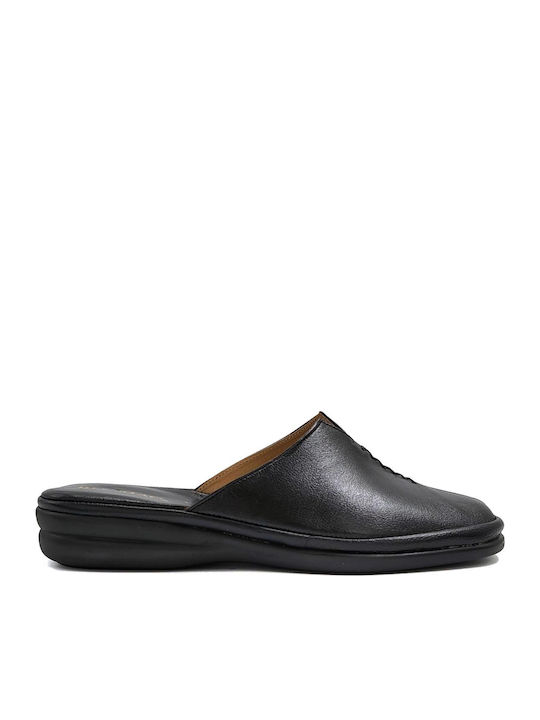Leather Winter Women's Slippers Black