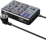 Moxom Power Strip with Switch and USB Black