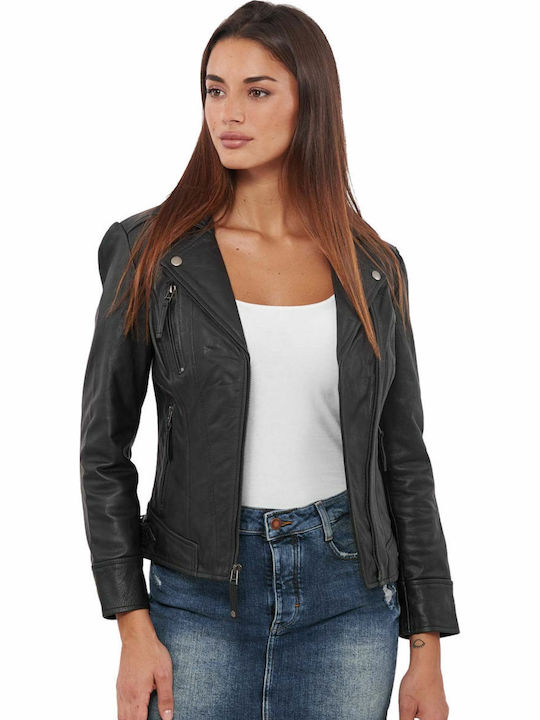 Phedra Buffalo Piele Jachetă de femei Biker Jacket Negru
