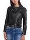 Medea Sheep Women's Short Biker Leather Jacket for Winter Black