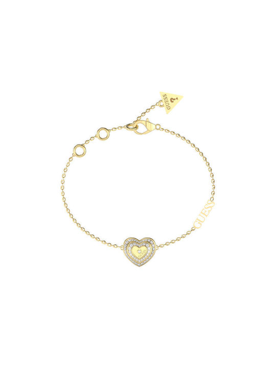 Guess Bracelet Chain with design Heart made of Steel Gold Plated with Zircon