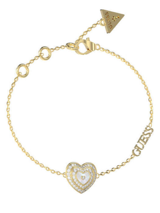 Guess Bracelet Chain with design Heart made of Steel Gold Plated with Zircon