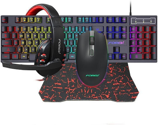 Forev FV-Q809 Комплект Гейминг Клавиатура с RGB подсветка & Мишка (Английски US) + Mouse Pad + Headset Four-Piece Set