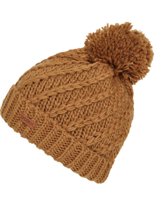 Pom Pom Beanie Γυναικείος Fleece Σκούφος Πλεκτός σε Καφέ χρώμα