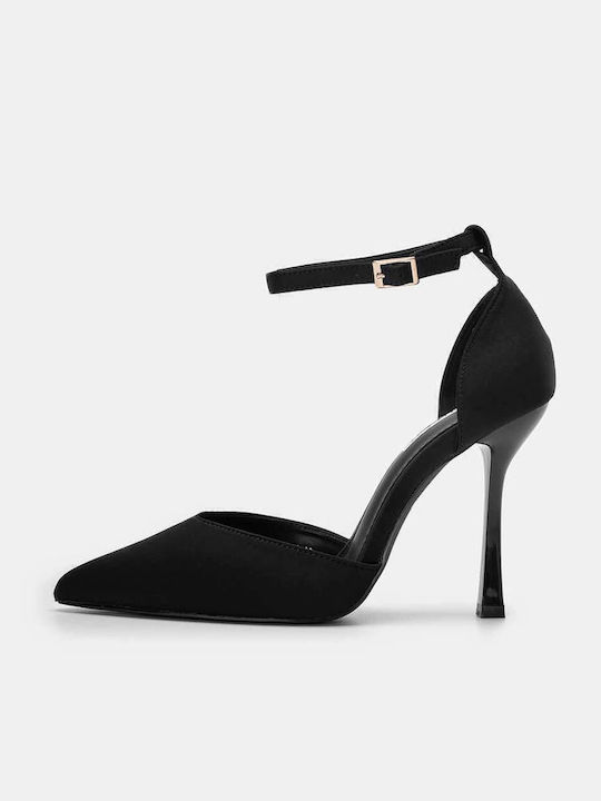 Pointed Toe Black Heels with Strap