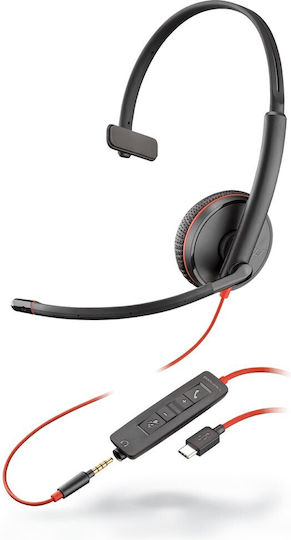 Poly Blackwire На ушите Мултимедийни слушалки с микрофон и връзка USB-C в Черен цвят