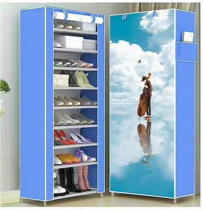 Fabric Shoe Organizer O Mousikos With 9 Blue Shelves 60x30x160cm 21278