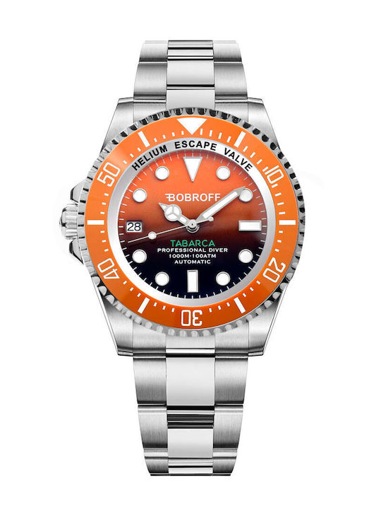 Bobroff Ανδρικό Ρολόι 42mm Μπαταρίας με Ασημί Μεταλλικό Μπρασελέ