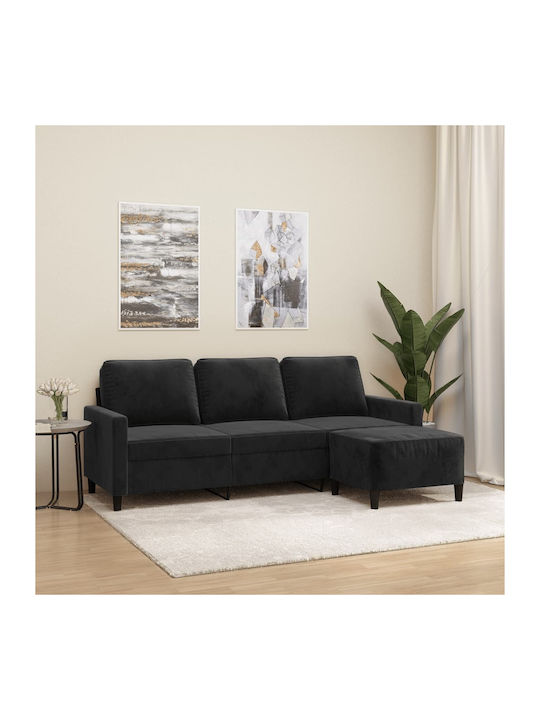Three-Seater Velvet Black Couch 198x77x80 cm