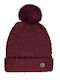 Pom Pom Beanie Γυναικείος Σκούφος Πλεκτός σε Μπορντό χρώμα