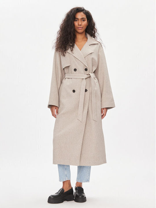 Only Women's Midi Coat with Buttons Gray