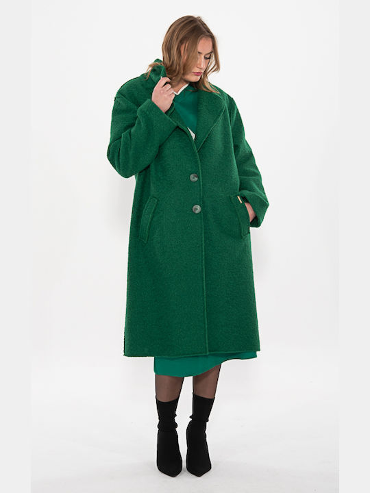 Donna Martha Μπουκλέ Γυναικείο Πράσινο Παλτό