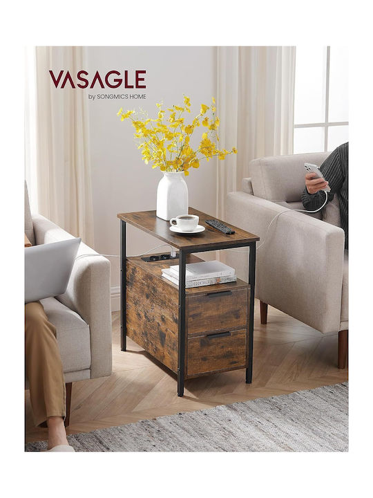 Rectangular Side Coffee Table Wooden with Drawers Vintage Brown/Classic Black L60xW35xH61cm