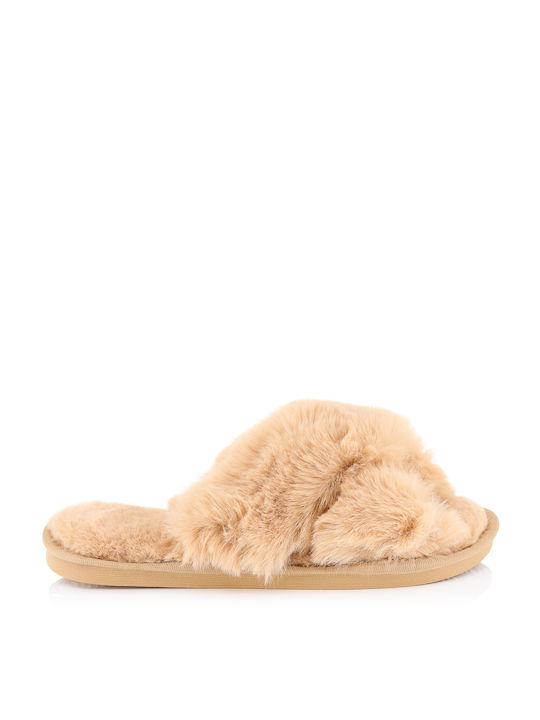 L&L Collection Winter Women's Slippers with fur in Brown color