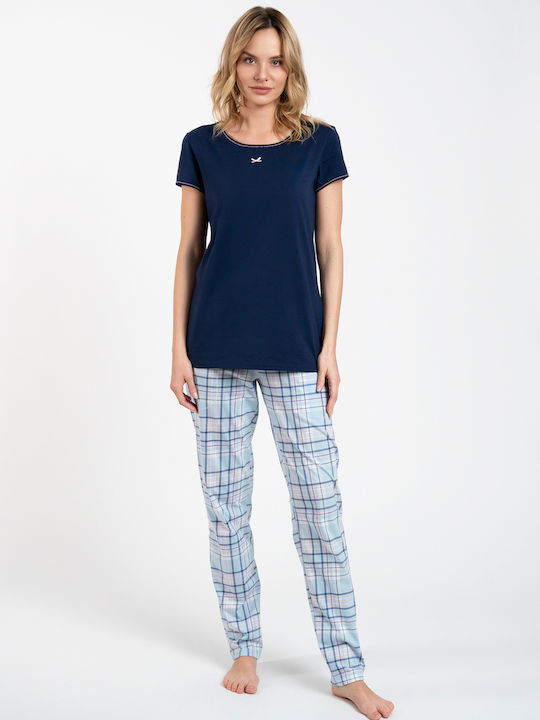 Italian Fashion Winter Women's Pyjama Set Cotton Blue