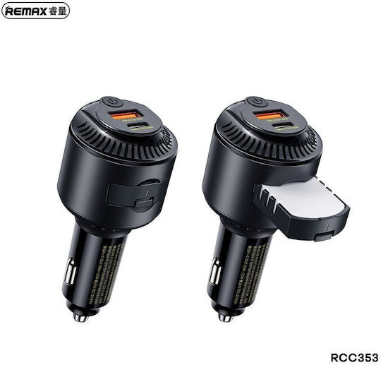 Remax Încărcător Auto 60W Încărcare Rapidă cu Porturi: 1xUSB 1xType-C Negru Culoare