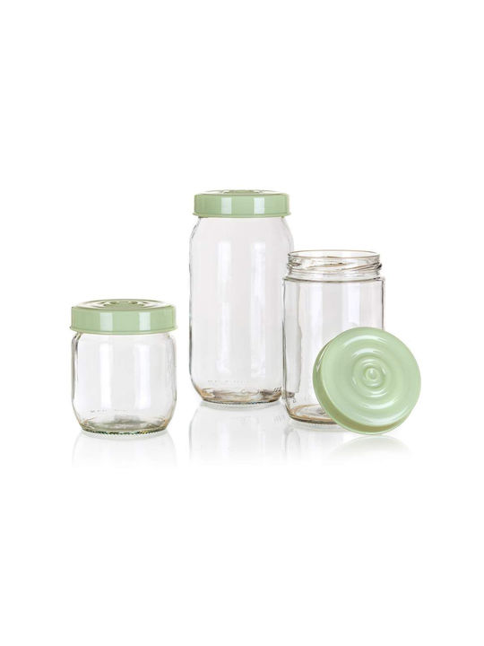 Set 3pcs Jars Pasta with Lid Glass Green 425ml
