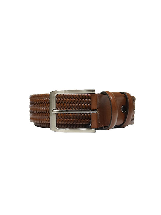 Gad Men's Knitted Leather Elastic Belt Tabac Brown