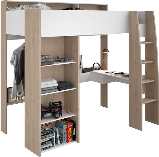 Sleter Kinderbett Hochbett Einzeln mit Stauraum & Schreibtisch Beige für Matratze 90x200cm