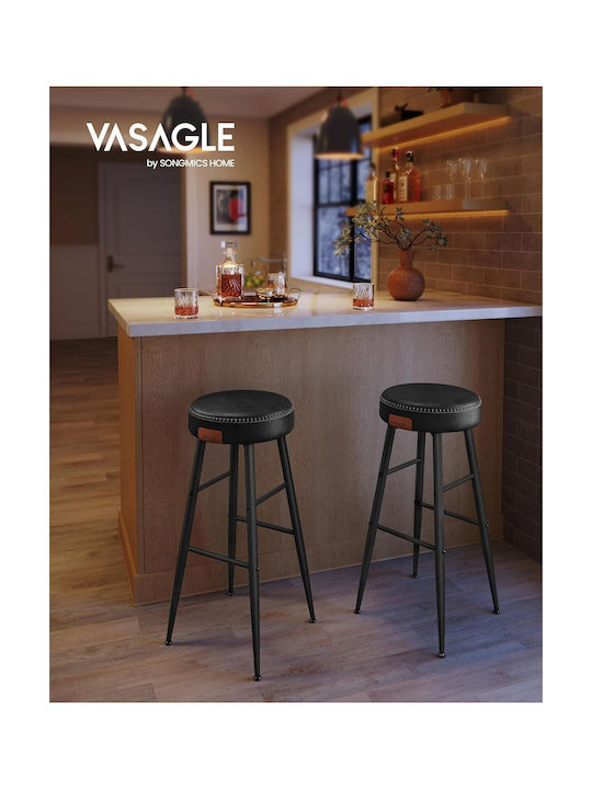 Stool Bar Leather Simply Black 2pcs 51.6x51.6x76.2cm