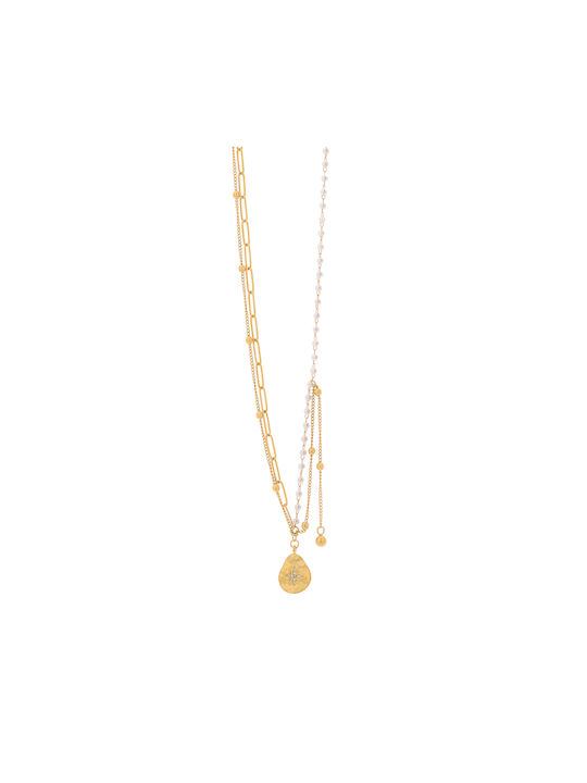 Visetti Necklace Double with design Star from Gold Plated Steel