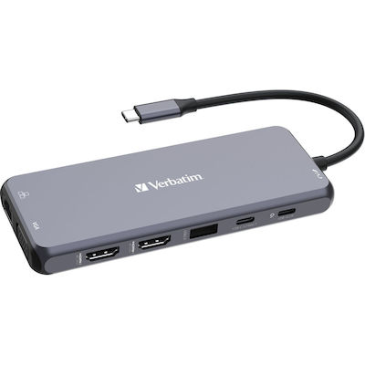 Verbatim USB-C Docking Station mit HDMI 4K PD Ethernet und Verbindung 3 Monitore Gray (32154)