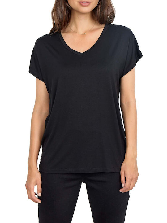 Soya Concept Damen Bluse Kurzärmelig mit V-Ausschnitt Black (Black)