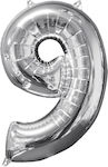 Balloon Foil Jumbo Number 9 Silver Σχήμα 66cm