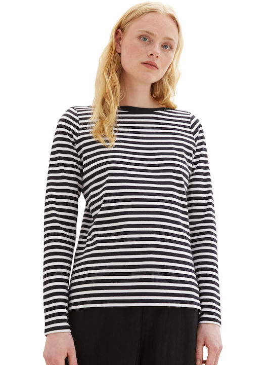 Tom Tailor Women's Blouse Long Sleeve Striped Black and white