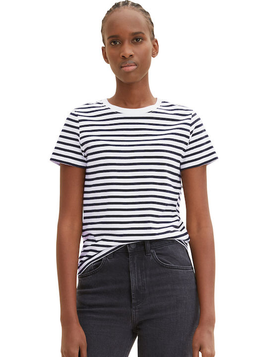 Tom Tailor Damen T-Shirt Gestreift White and black