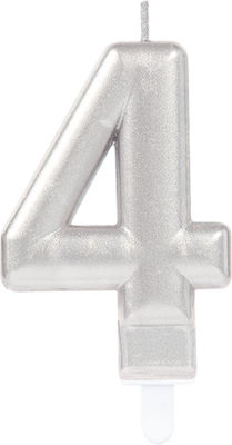 Amscan Birthday Candle Number "4" in Silver Color