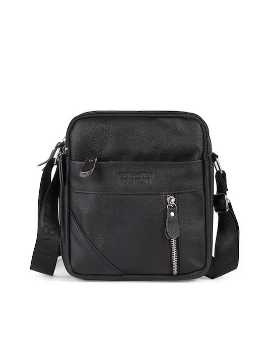 Northampton Polo Club Leather Shoulder / Crossbody Bag with Zipper & Adjustable Strap Black 20x6cm