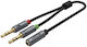 Unitek 3.5mm Jack Cable 3.5mm Female - 2x 3.5mm Male Black 1.5m With Gold Plated Terminals Y-C957ABK