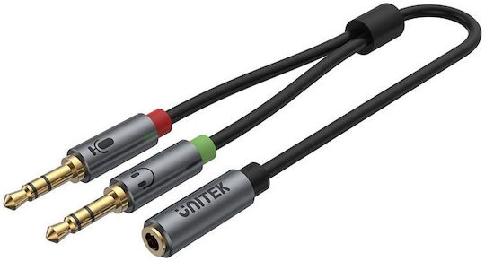 Unitek 3.5mm Jack Cable 3.5mm Female - 2x 3.5mm Male Black 1.5m With Gold Plated Terminals Y-C957ABK