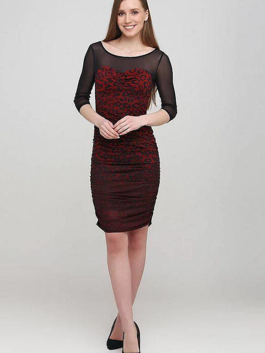 Guess Mini Evening Dress with Sheer Red