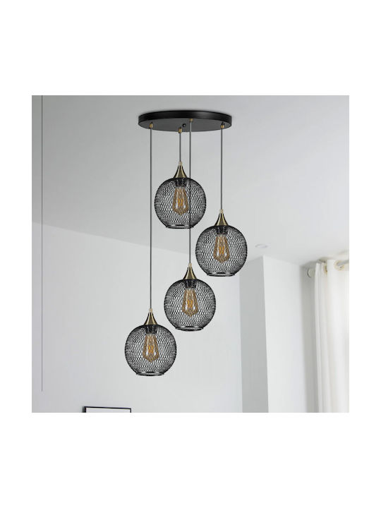 Megapap Rita Pendant Light Black for 4 Bulbs E27 35x35x70cm