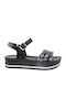 Fiore Collection Leather Women's Flat Sandals Flatforms in Black Color