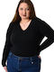 Potre Women's Long Sleeve Pullover with V Neck Black