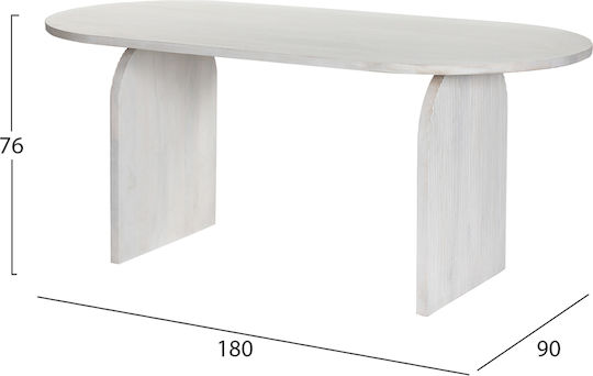 Mango Masă Ovală Pentru Sala De Mese Din Lemn Masiv Alb 180.5x90x76cm